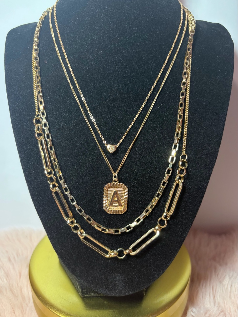 Gold Initial A Pendant Necklace Set